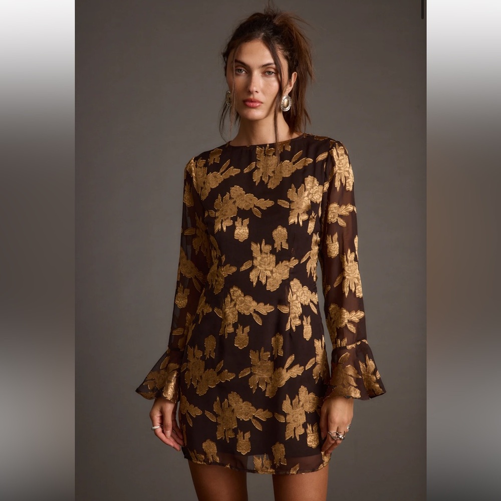12th tribe Marissa Gold and Black Floral Mini Dress - Picture 9 of 11
